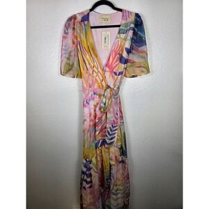 Hope & Ivy The Leah‎ Flutter Sleeve Maxi Wrap Dress Multi Color US 6